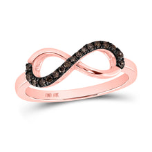  10k Rose Gold Womens Round Brown Diamond Infinity Ring 1/5 Cttw