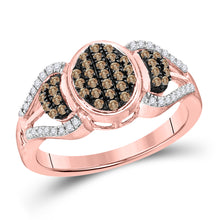  10k Rose Gold Womens Round Brown Diamond Oval Cluster Ring 1/3 Cttw