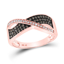  10k Rose Gold Womens Round Brown Diamond Crossover Band Ring 1/3 Cttw