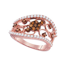  10k Rose Gold Womens Round Brown Diamond Filigree Band Ring 7/8 Cttw