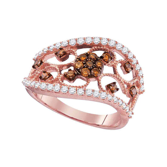 10k Rose Gold Womens Round Brown Diamond Filigree Band Ring 7/8 Cttw