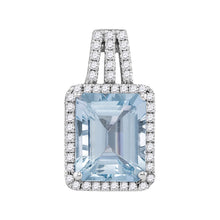  14k White Gold Womens Emerald Aquamarine Diamond Solitaire Pendant 2-7/8 Cttw