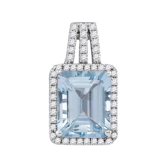 14k White Gold Womens Emerald Aquamarine Diamond Solitaire Pendant 2-7/8 Cttw