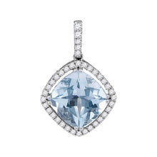  14k White Gold Womens Cushion Aquamarine Diamond Solitaire Pendant 2-1/5 Cttw