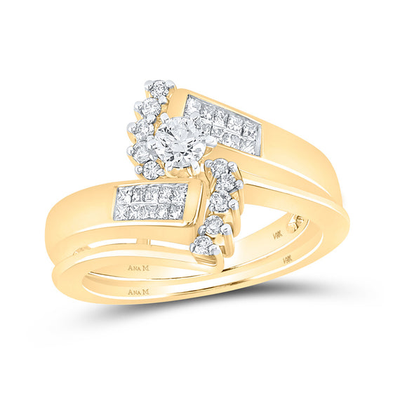 14k Yellow Gold Round Diamond Bridal Wedding Ring Band Set 1/2 Cttw