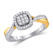  10k Two-tone Gold Womens Round Diamond Square Ring 1/5 Cttw