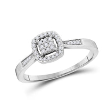  10k White Gold Womens Round Diamond Square Cluster Ring 1/8 Cttw