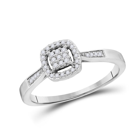 10k White Gold Womens Round Diamond Square Cluster Ring 1/8 Cttw