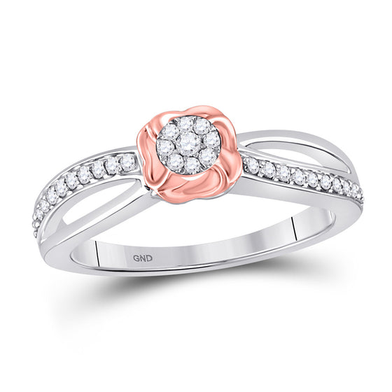 10k Two-tone Gold Womens Round Diamond Flower Cluster Ring 1/6 Cttw