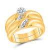 10k Yellow Gold His Hers Round Diamond Cluster Matching Wedding Set 1/6 Cttw