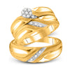 10k Yellow Gold His Hers Round Diamond Cluster Matching Wedding Set 1/6 Cttw