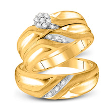  10k Yellow Gold His Hers Round Diamond Cluster Matching Wedding Set 1/6 Cttw