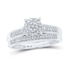 10k White Gold His Hers Round Diamond Cluster Matching Wedding Set 3/8 Cttw
