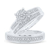 10k White Gold His Hers Round Diamond Cluster Matching Wedding Set 3/8 Cttw