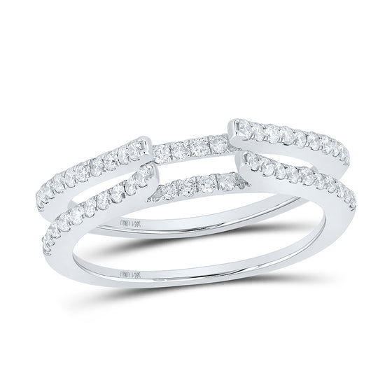 14k White Gold Womens Round Diamond Ring Guard Wrap Solitaire Enhancer 1/2 Cttw