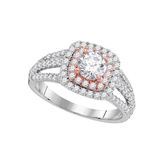 14k White Gold Round Diamond Halo Bridal Wedding Engagement Ring 1-1/4 Cttw