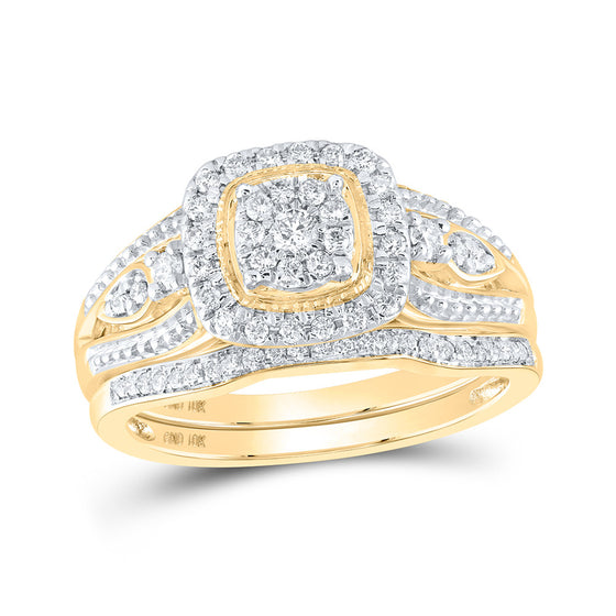 10k Yellow Gold Round Diamond Bridal Wedding Ring Band Set 3/8 Cttw