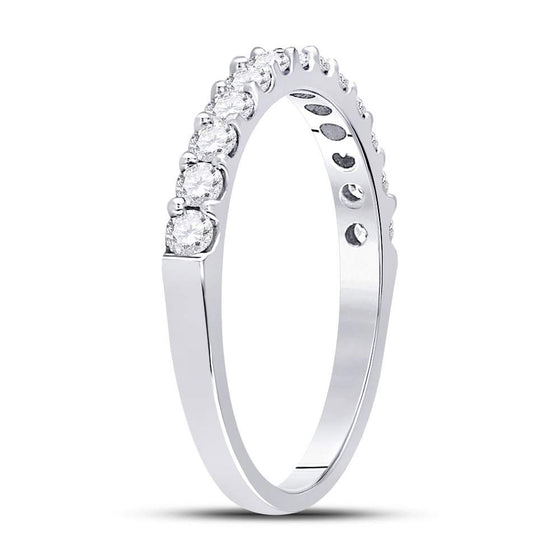 14k White Gold Womens Round Diamond Single Row Wedding Band 1/2 Cttw
