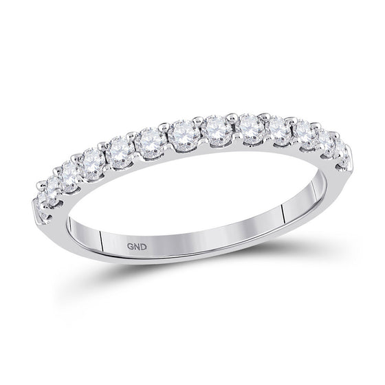14k White Gold Womens Round Diamond Single Row Wedding Band 1/2 Cttw