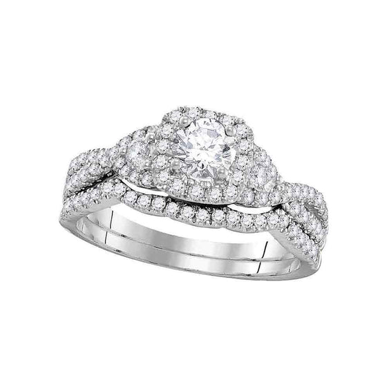 14k White Gold Round Diamond Bridal Wedding Ring Band Set 1 Cttw