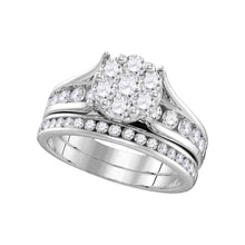  14k White Gold Round Diamond Cluster Bridal Wedding Ring Band Set 1-1/2 Cttw