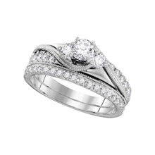  14k White Gold Round Diamond 3-Stone Bridal Wedding Ring Band Set 7/8 Cttw