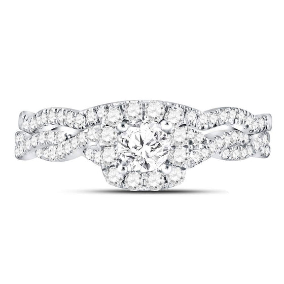 14k White Gold Round Diamond Twist Bridal Wedding Ring Band Set 5/8 Cttw