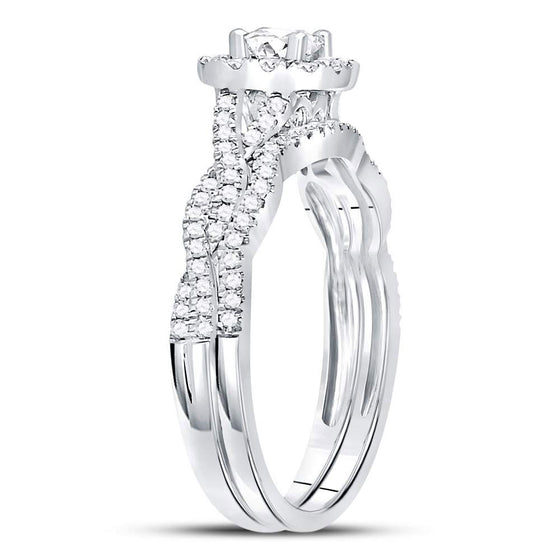 14k White Gold Round Diamond Twist Bridal Wedding Ring Band Set 5/8 Cttw