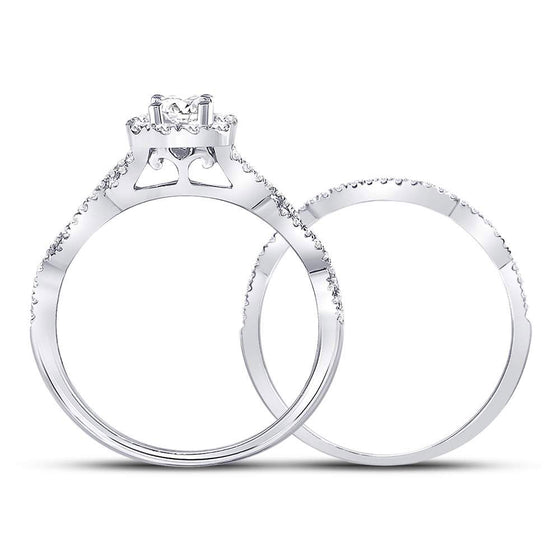 14k White Gold Round Diamond Twist Bridal Wedding Ring Band Set 5/8 Cttw