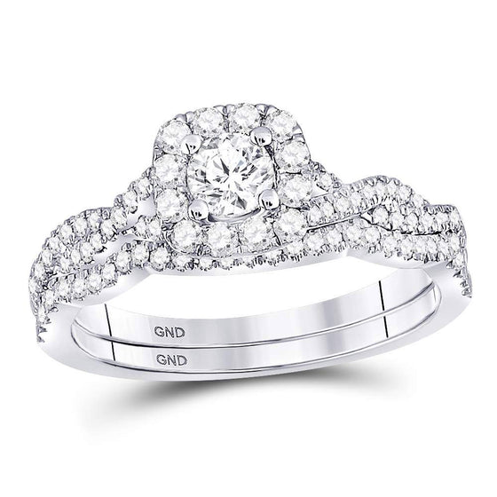 14k White Gold Round Diamond Twist Bridal Wedding Ring Band Set 5/8 Cttw