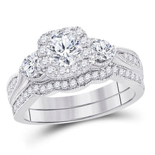  14k White Gold Round Diamond Bridal Wedding Ring Band Set 1 Cttw