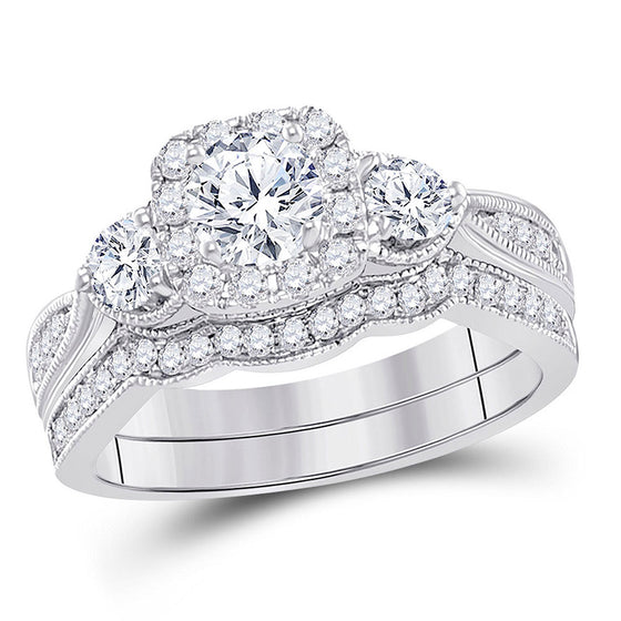 14k White Gold Round Diamond Bridal Wedding Ring Band Set 1 Cttw