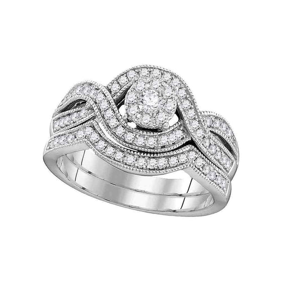 10k White Gold Round Diamond Bridal Wedding Ring Band Set 1/2 Cttw