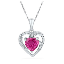 10k White Gold Womens Round Synthetic Pink Sapphire Heart Pendant 1 Cttw