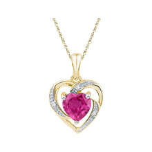  10k Yellow Gold Womens Round Synthetic Pink Sapphire Heart Pendant 1 Cttw