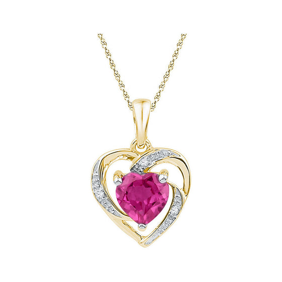 10k Yellow Gold Womens Round Synthetic Pink Sapphire Heart Pendant 1 Cttw