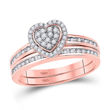  10k Rose Gold Round Diamond Heart Bridal Wedding Ring Band Set 1/4 Cttw