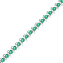  Sterling Silver Womens Round Synthetic Emerald Tennis Bracelet 6-1/2 Cttw