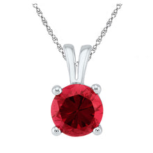  10k White Gold Womens Round Synthetic Ruby Solitaire Pendant 1-1/3 Cttw