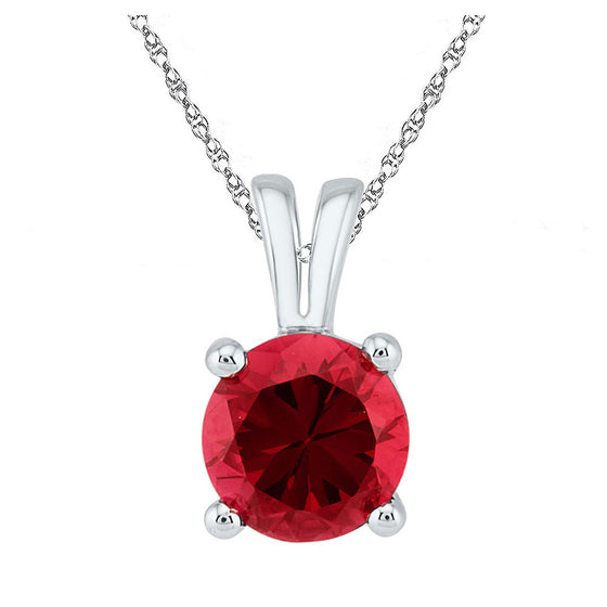 10k White Gold Womens Round Synthetic Ruby Solitaire Pendant 1-1/3 Cttw