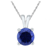  10k White Gold Womens Round Synthetic Blue Sapphire Solitaire Pendant 1-1/3 Cttw