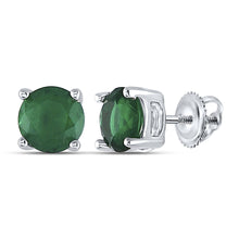  Sterling Silver Womens Round Synthetic Emerald Solitaire Stud Earrings 2 Cttw