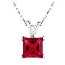  10k White Gold Womens Princess Synthetic Ruby Solitaire Pendant 1-1/3 Cttw