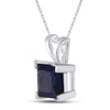Sterling Silver Womens Princess Synthetic Blue Sapphire Solitaire Pendant 1-1/3 Cttw