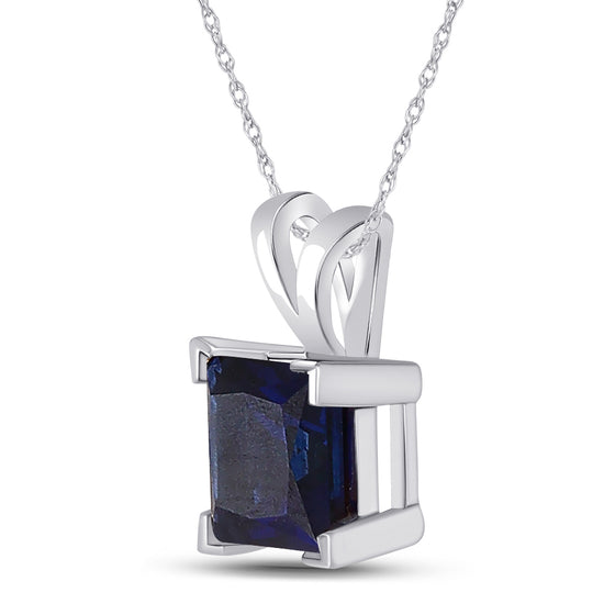 Sterling Silver Womens Princess Synthetic Blue Sapphire Solitaire Pendant 1-1/3 Cttw