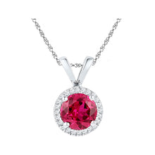  10k White Gold Womens Round Synthetic Ruby Solitaire Pendant 1 Cttw