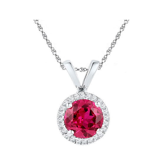 10k White Gold Womens Round Synthetic Ruby Solitaire Pendant 1 Cttw