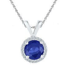  Sterling Silver Womens Round Synthetic Blue Sapphire Solitaire Pendant 1/10 Cttw