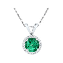  10k White Gold Womens Synthetic Emerald Solitaire & Diamond Halo Pendant 7/8 Cttw