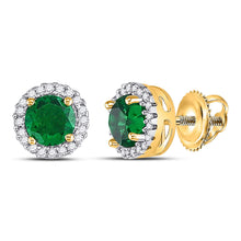  10k Yellow Gold Womens Round Synthetic Emerald Solitaire Stud Earrings 1 Cttw